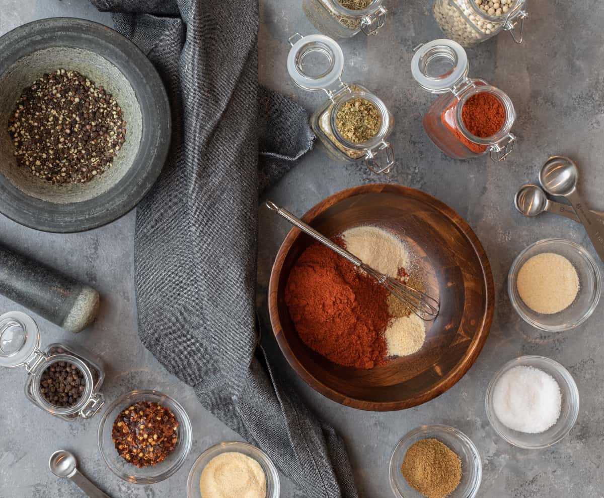 Blackening Seasoning Ingredient Overhead Blackening Seasoning Ingredient Overhead